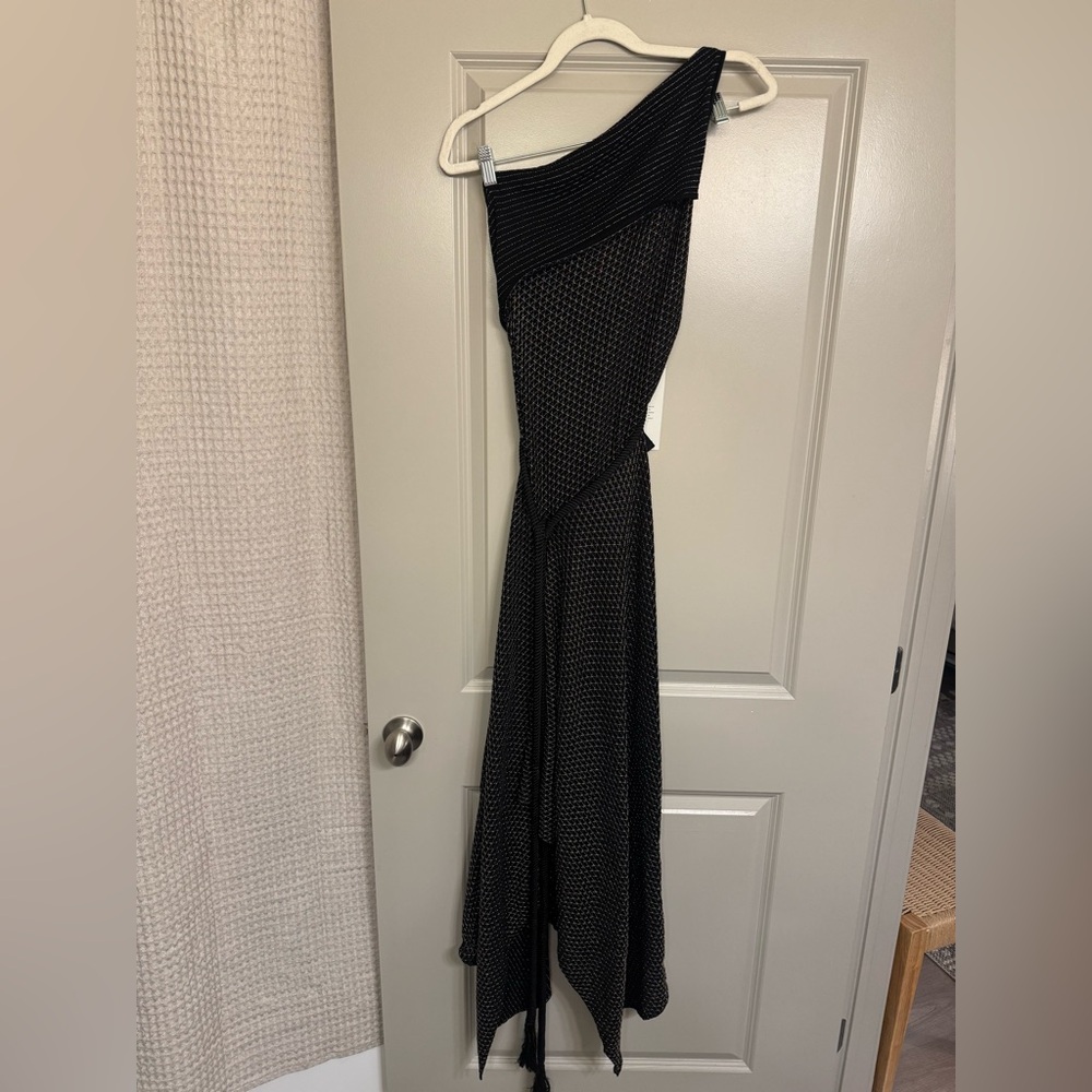 Roland Mouret Black and Gold One-Shoulder Dress NWT